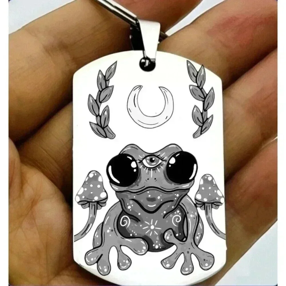 Third Eye Frog Hot Art Horror Cute Keychain Design Moon Flower